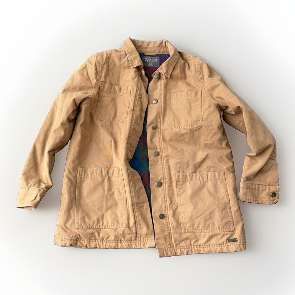 Natural Reflections Women Large Brown Canvas Chore Coat Flannel Lined Jacket L